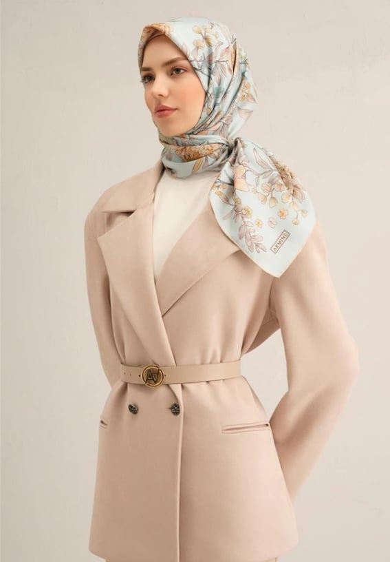 Armine Sura İpek Eşarp 9347-80 Buz Mavi Karışık Desen 