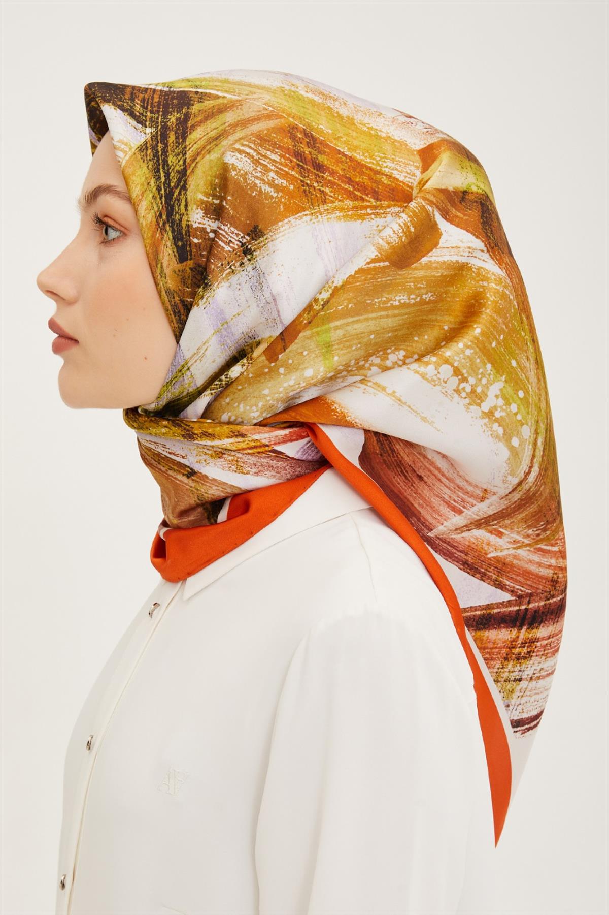 Armine Taba Batik Desen Sura İpek Eşarp 8932-31