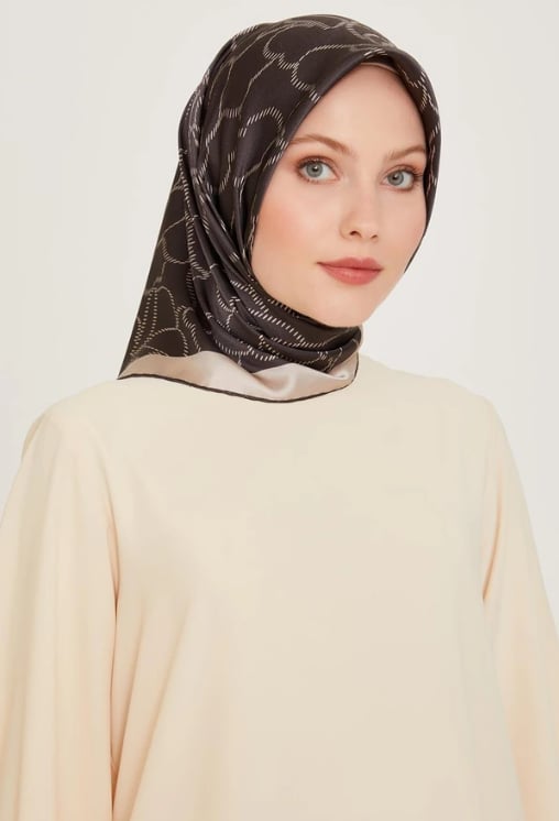 Armine Tivil İpek Eşarp 9222-87 Füme Karışık Desen 
