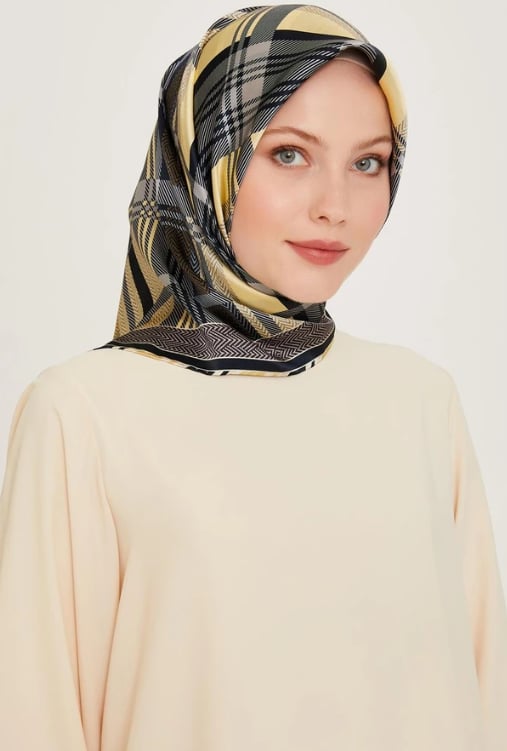 Armine Twill Silk Scarf 9223-31 Yellow Mixed Pattern