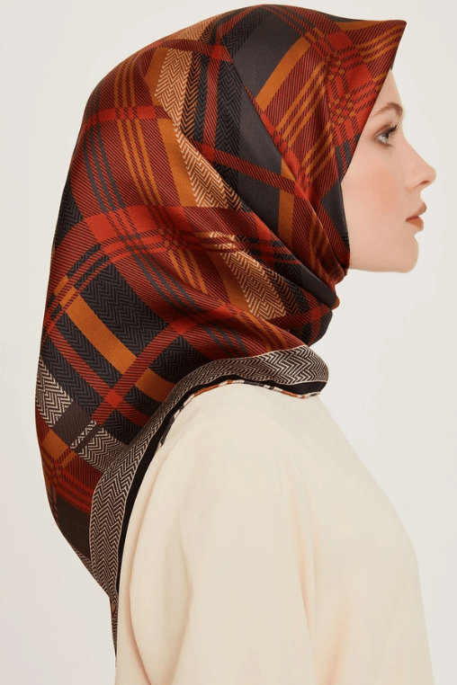Armine Twill Silk Scarf 9223-85 Black Mixed Pattern