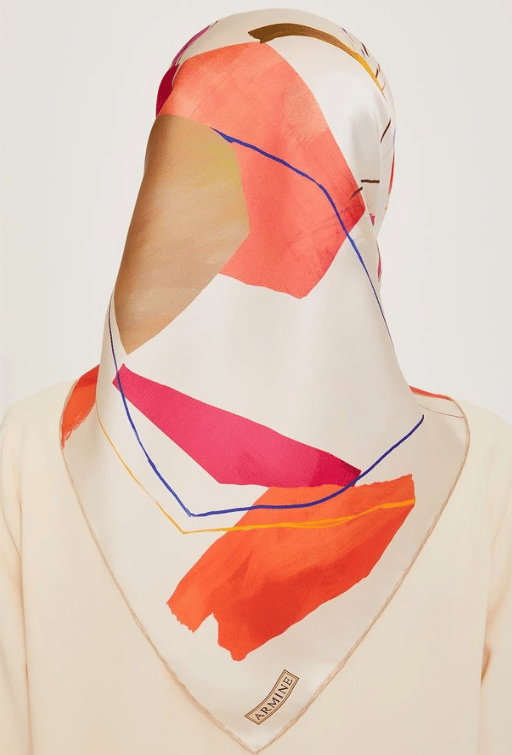 Armine Twill Silk Scarf 9241-35 Cream Mixed Pattern