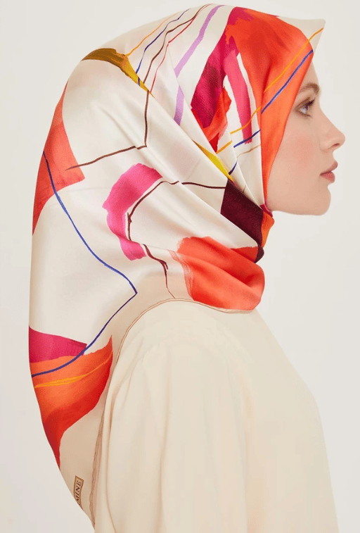 Armine Twill Silk Scarf 9241-35 Cream Mixed Pattern
