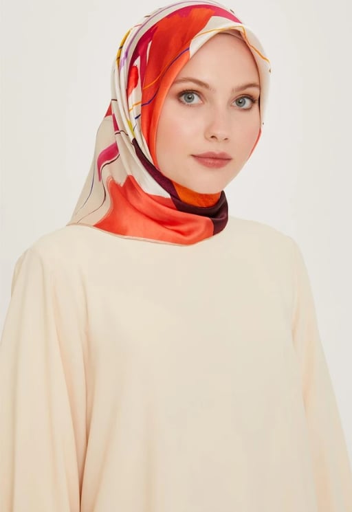 Armine Twill Silk Scarf 9241-35 Cream Mixed Pattern