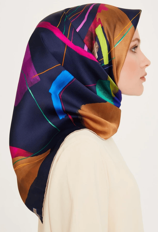 Armine Twill Silk Scarf 9241-80 Navy Blue Mixed Pattern