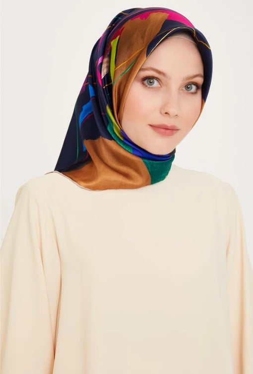 Armine Twill Silk Scarf 9241-80 Navy Blue Mixed Pattern