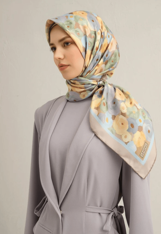 Armine Tivil İpek Eşarp 9300-03 Vizon Karışık Desen 