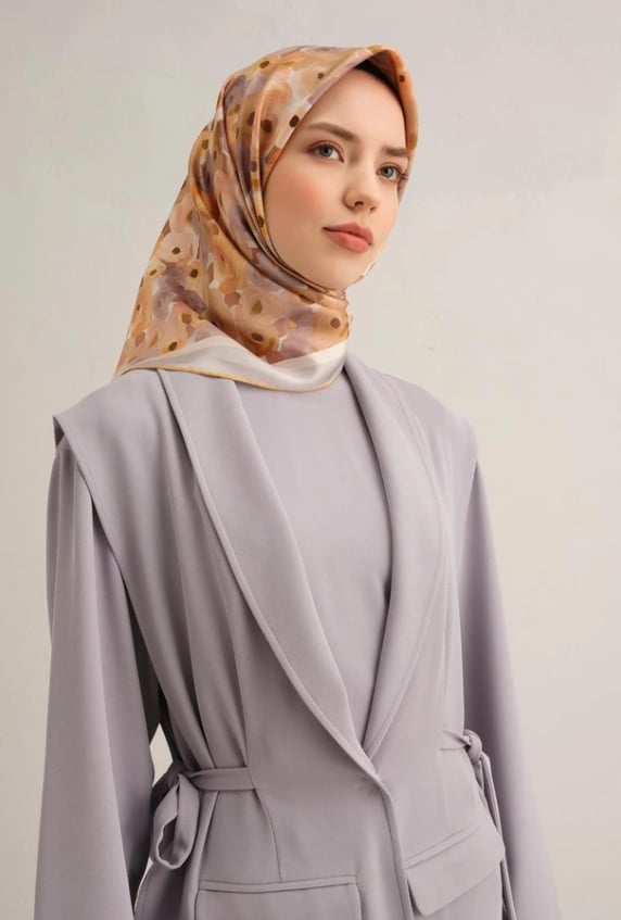 Armine Tivil İpek Eşarp 9300-37 Gri Karışık Desen 