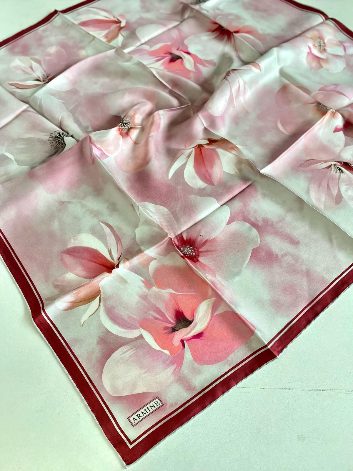Armine Tivil İpek Eşarp 9305-86 Pembe Karışık Desen 