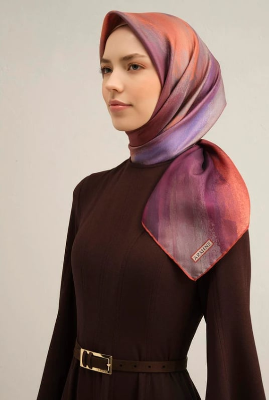 Armine Tivil İpek Eşarp 9308-03 Mor Karışık Desen 