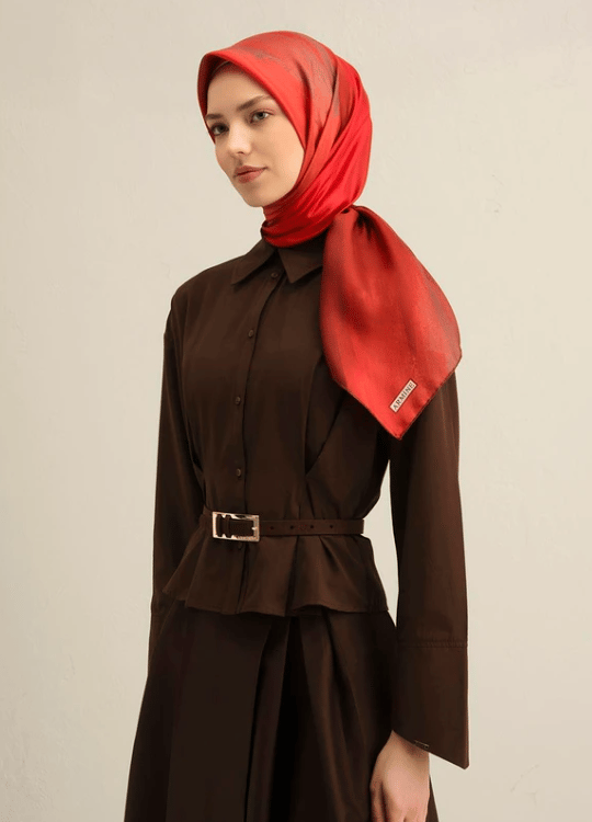 Armine Tivil İpek Eşarp 9308-34 Kırmızı Karışık Desen 