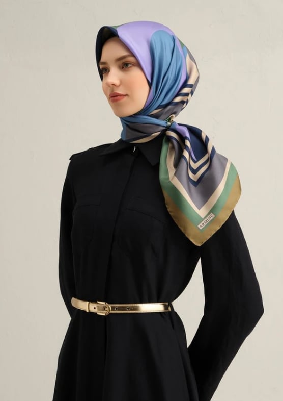 Armine Tivil İpek Eşarp 9313-82 Yeşil Karışık Desen 