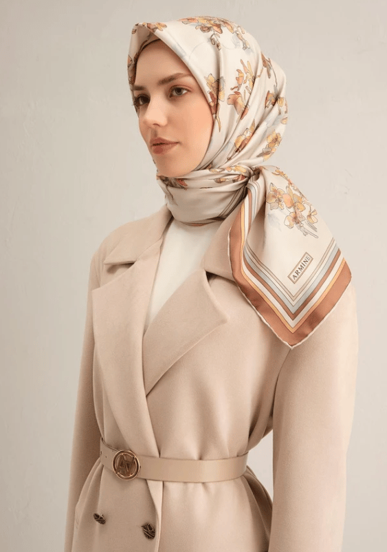 Armine Tivil İpek Eşarp 9316-81 Gri Karışık Desen 