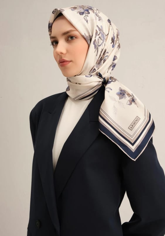 Armine Tivil İpek Eşarp 9316-86 Krem Karışık Desen 