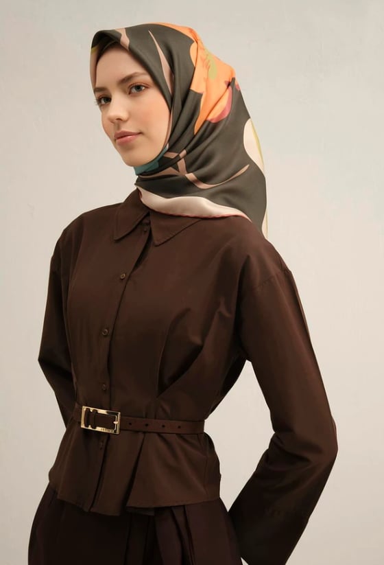 Armine Tivil İpek Eşarp 9317-82 Yeşil Karışık Desen 