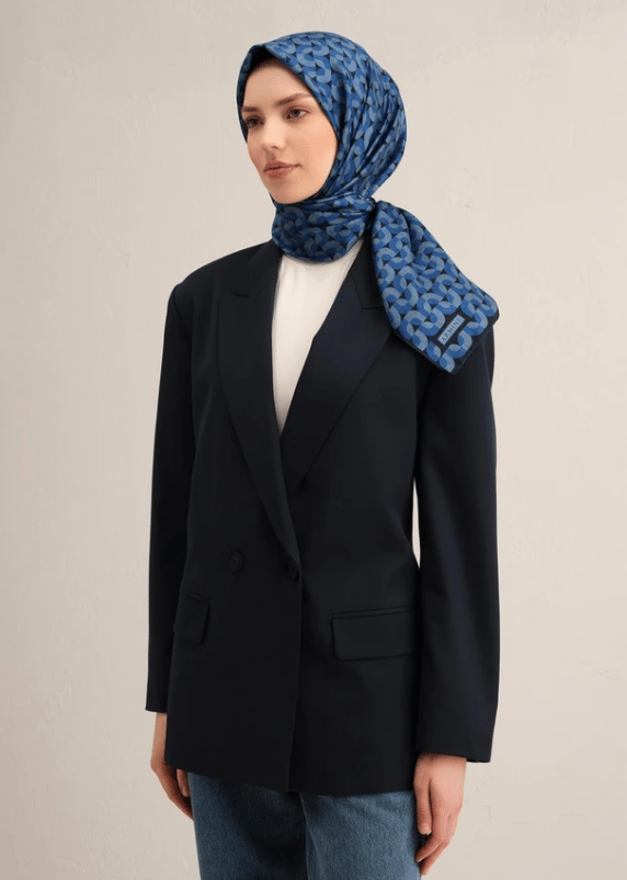 Armine Tivil İpek Eşarp 9321-57 Lacivert Karışık Desen 