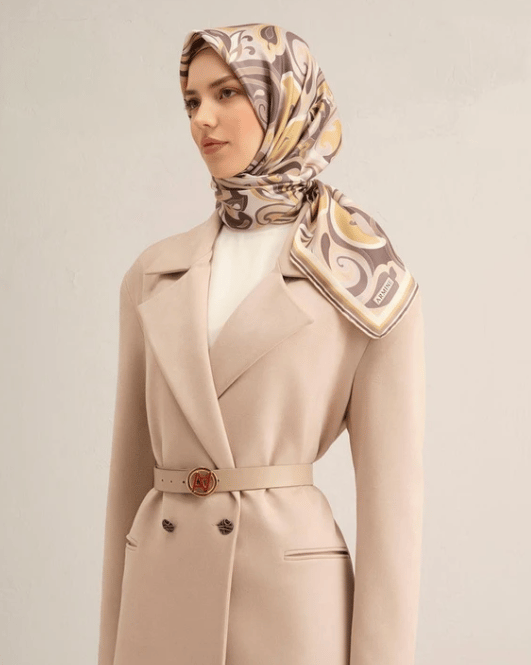 Armine Tivil İpek Eşarp 9323-35 Gri Karışık Desen 