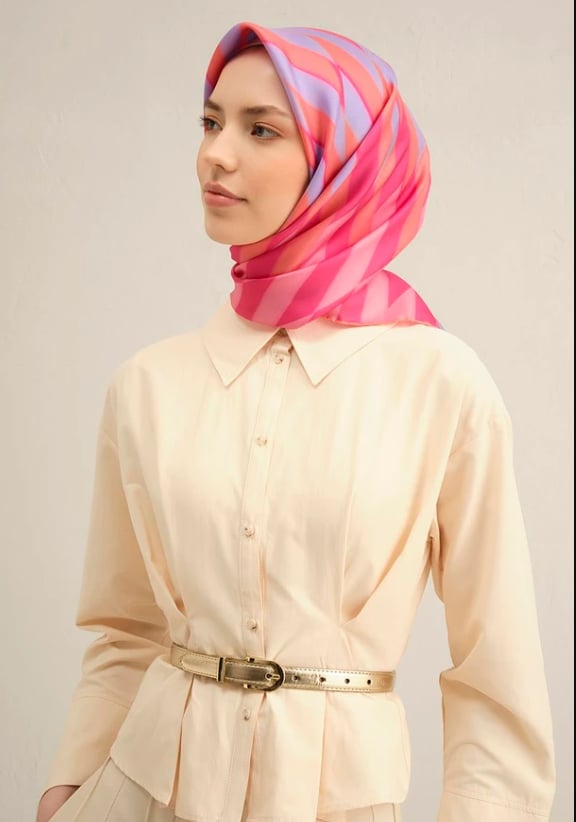 Armine Tivil İpek Eşarp 9325-58 Pembe Karışık Desen 
