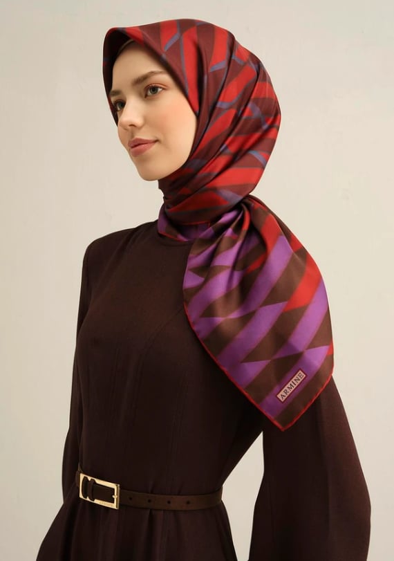 Armine Tivil İpek Eşarp 9325-83 Bordo Karışık Desen 