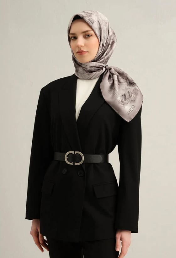 Armine Tivil İpek Eşarp 9326-81 Gri Karışık Desen 