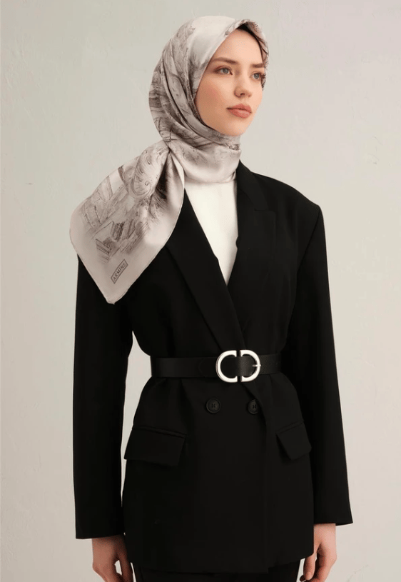 Armine Tivil İpek Eşarp 9326-84 Gri Karışık Desen 