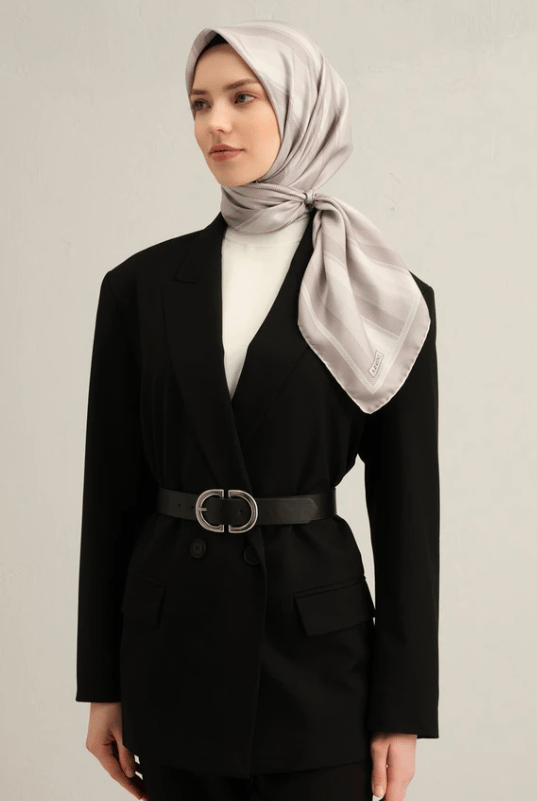 Armine Tivil İpek Eşarp 9327-82 Gri Karışık Desen 