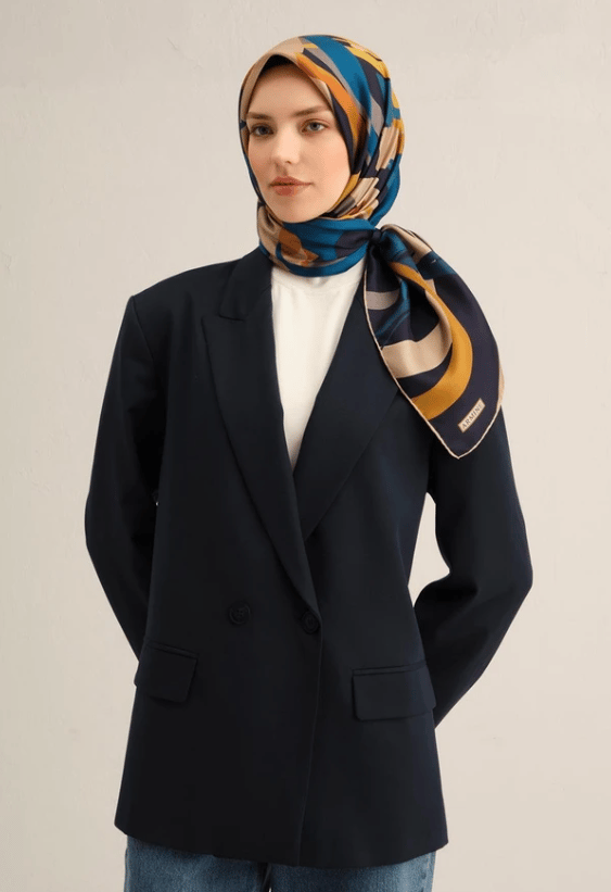 Armine Tivil İpek Eşarp 9328-56 Lacivert Karışık Desen 