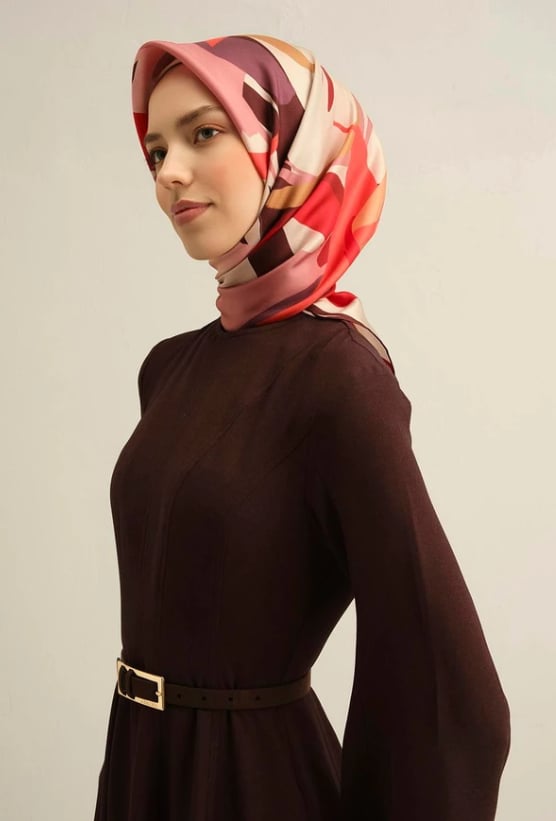 Armine Tivil İpek Eşarp 9328-83 Bordo Karışık Desen 