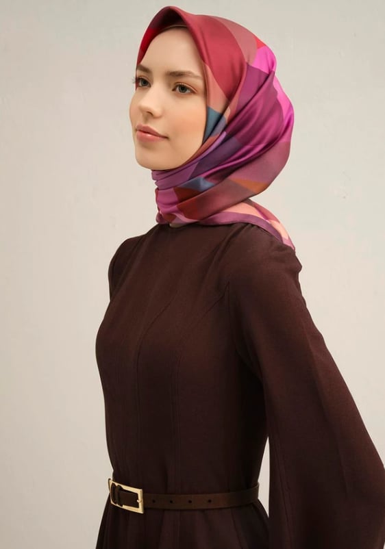 Armine Tivil İpek Eşarp 9331-31 Pembe Karışık Desen 