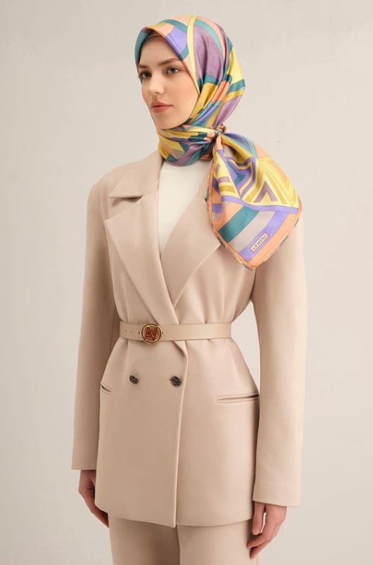 Armine Tivil İpek Eşarp 9336-54 Sarı Karışık Desen 
