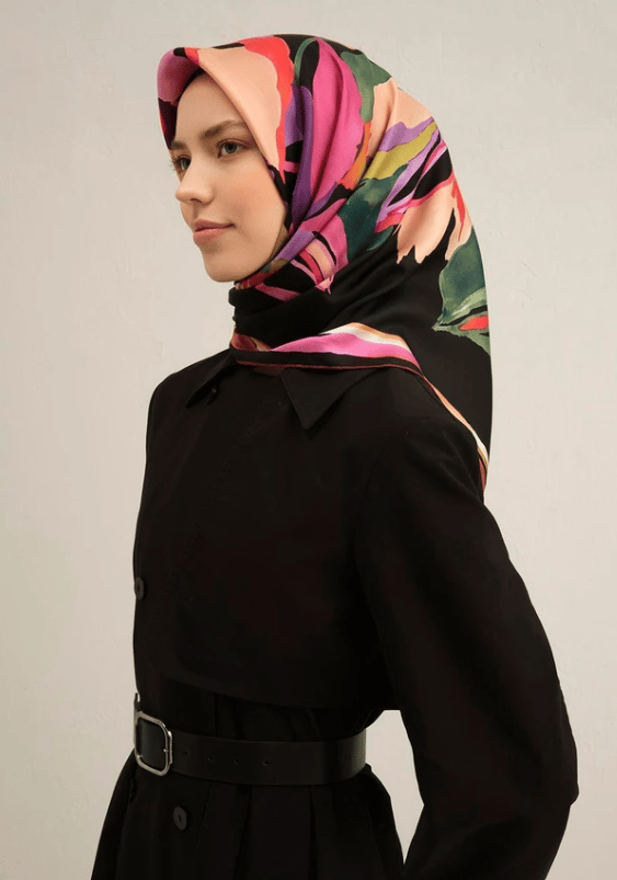 Armine Tivil İpek Eşarp 9340-36 Siyah Karışık Desen 
