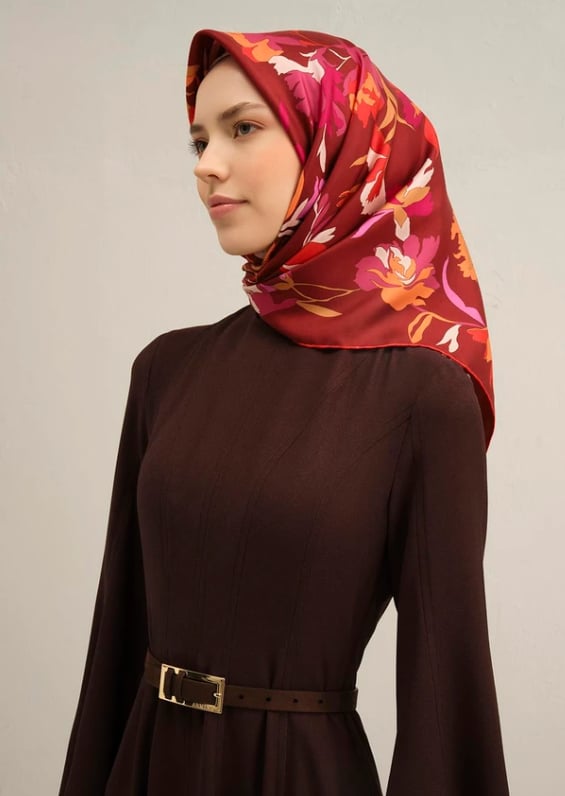 Armine Tivil İpek Eşarp 9342-53 Bordo Karışık Desen 