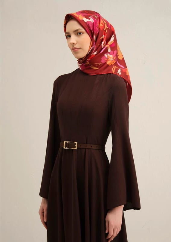 Armine Tivil İpek Eşarp 9342-53 Bordo Karışık Desen 