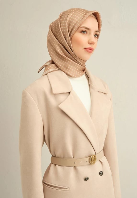 Armine Tivil İpek Eşarp 9345-13 Sütlü Kahve Karışık Desen 