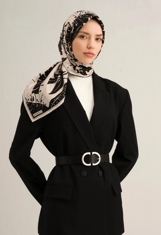 Armine Tivil İpek Eşarp 9353-04 Siyah Karışık Desen 