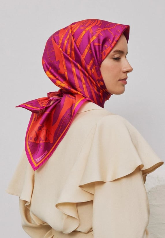 Armine Tivil İpek Eşarp 9353-07 Pembe Karışık Desen 