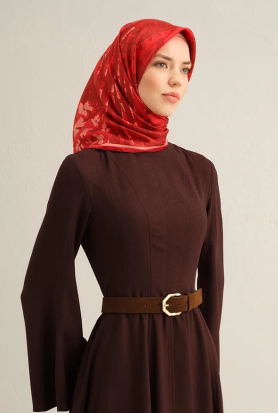 Armine Tivil İpek Eşarp 9353-34 Kırmızı Karışık Desen 