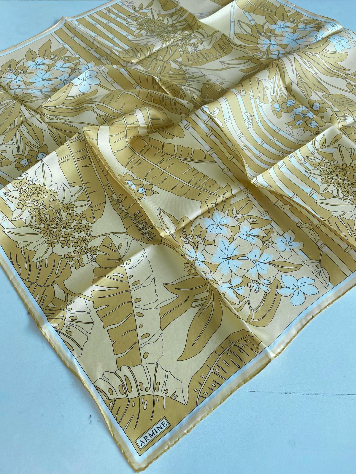 Armine Tivil İpek Eşarp 9353-35 Sarı Karışık Desen 