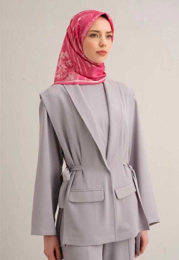 Armine Tivil İpek Eşarp 9353-36 Pembe Karışık Desen 