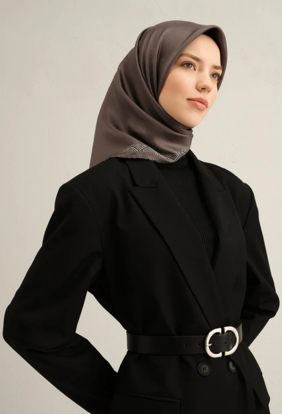Armine Tivil İpek Eşarp 9357-33 Füme Karışık Desen 