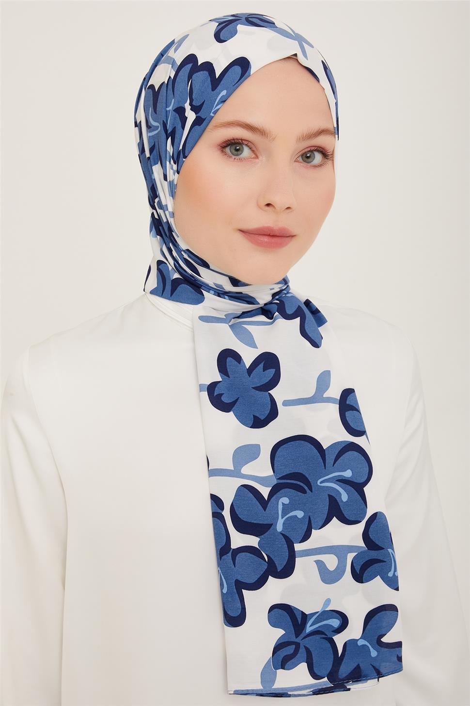 Armine Trend Defne Şal 06348-07 Mavi Beyaz