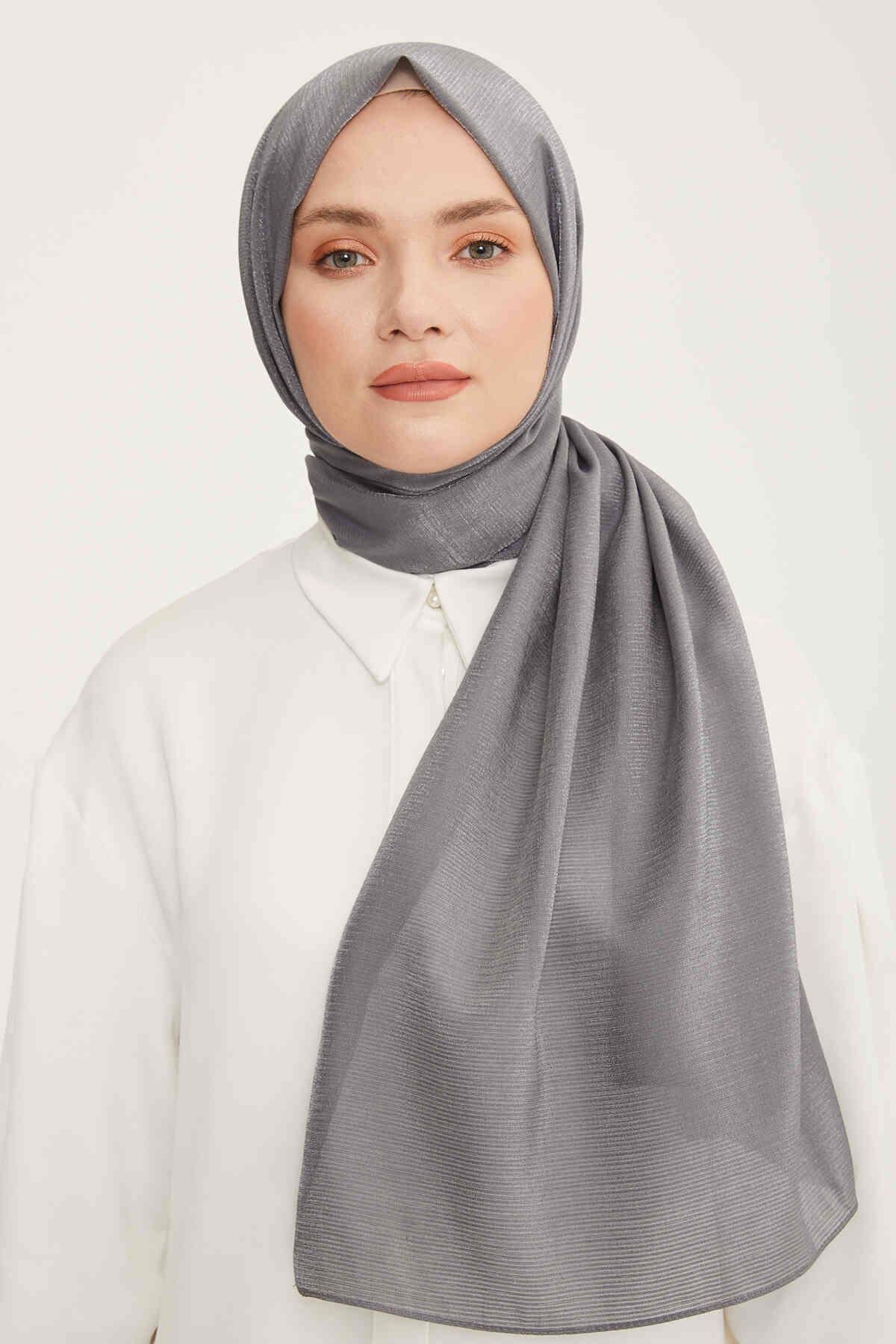 Armine Trend Gri Düz Renk Pırıltı Şal 2-23021