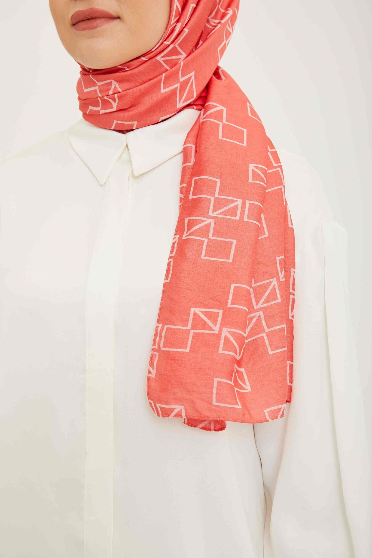 Armine Trend Pembe Geometrik Desen Pure Lina Şal 15-23036