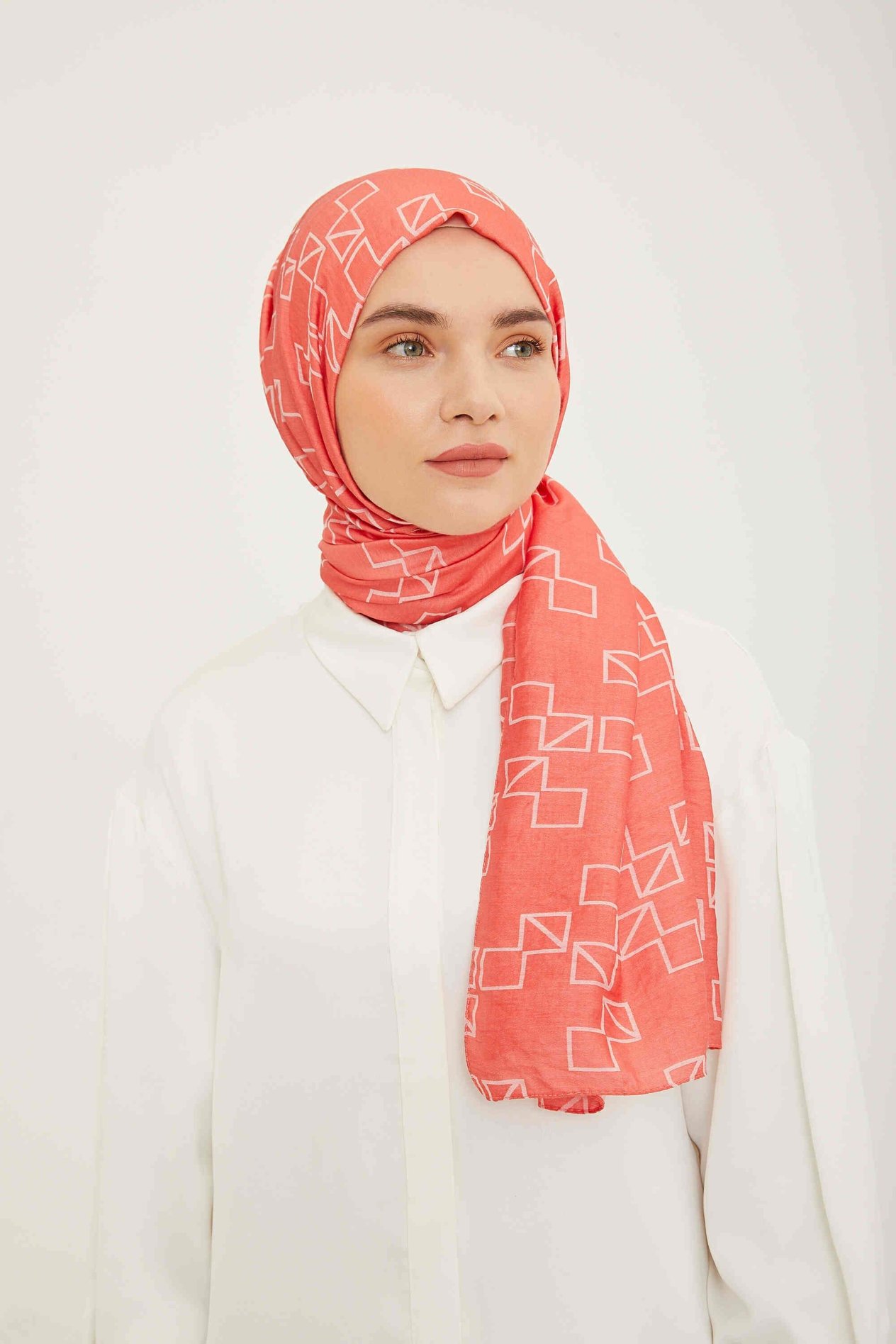 Armine Trend Pembe Geometrik Desen Pure Lina Şal 15-23036