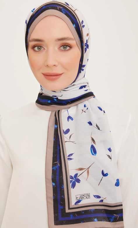 Armine Trend Şal Lacivert Karma Çiçek Desen 10008-05
