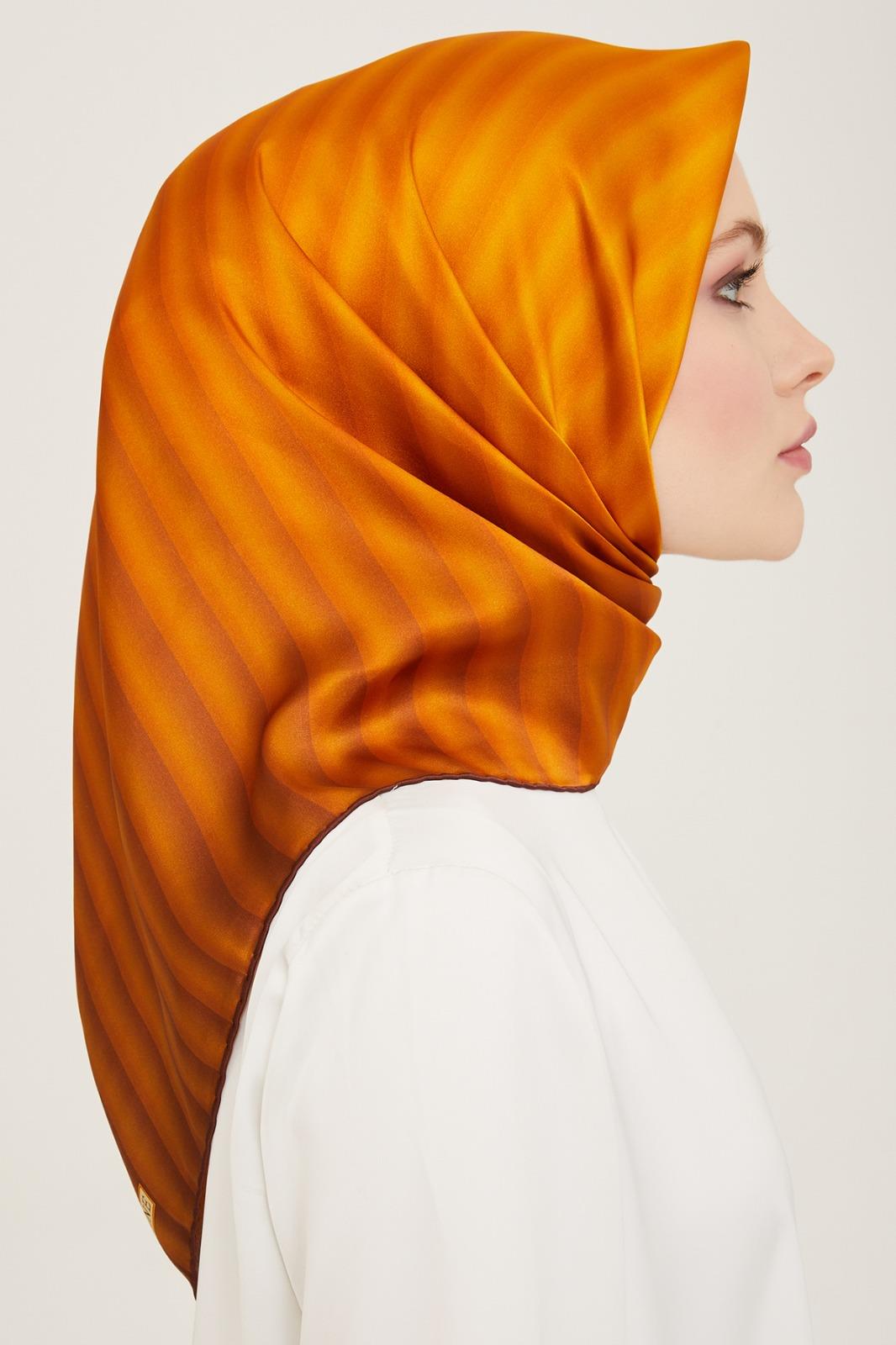 Armine Orange Striped Gradient Pattern Twill Silk Scarf 9150-09