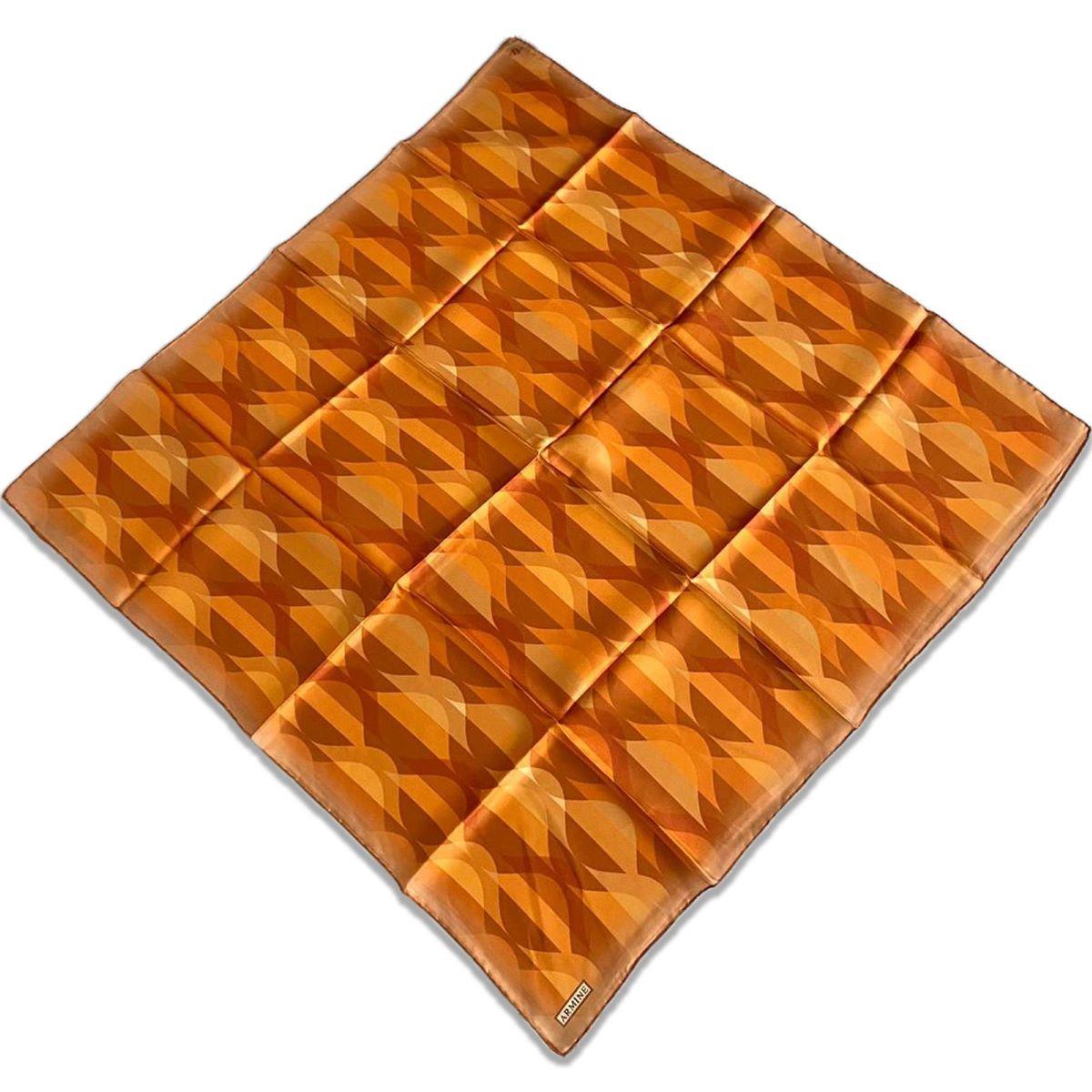 Armine Turuncu Geometrik Desen Tivil İpek Eşarp 9169-05