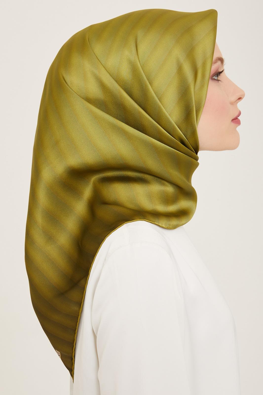 Armine Oil Green Striped Gradient Pattern Sura Silk Scarf 9150-52