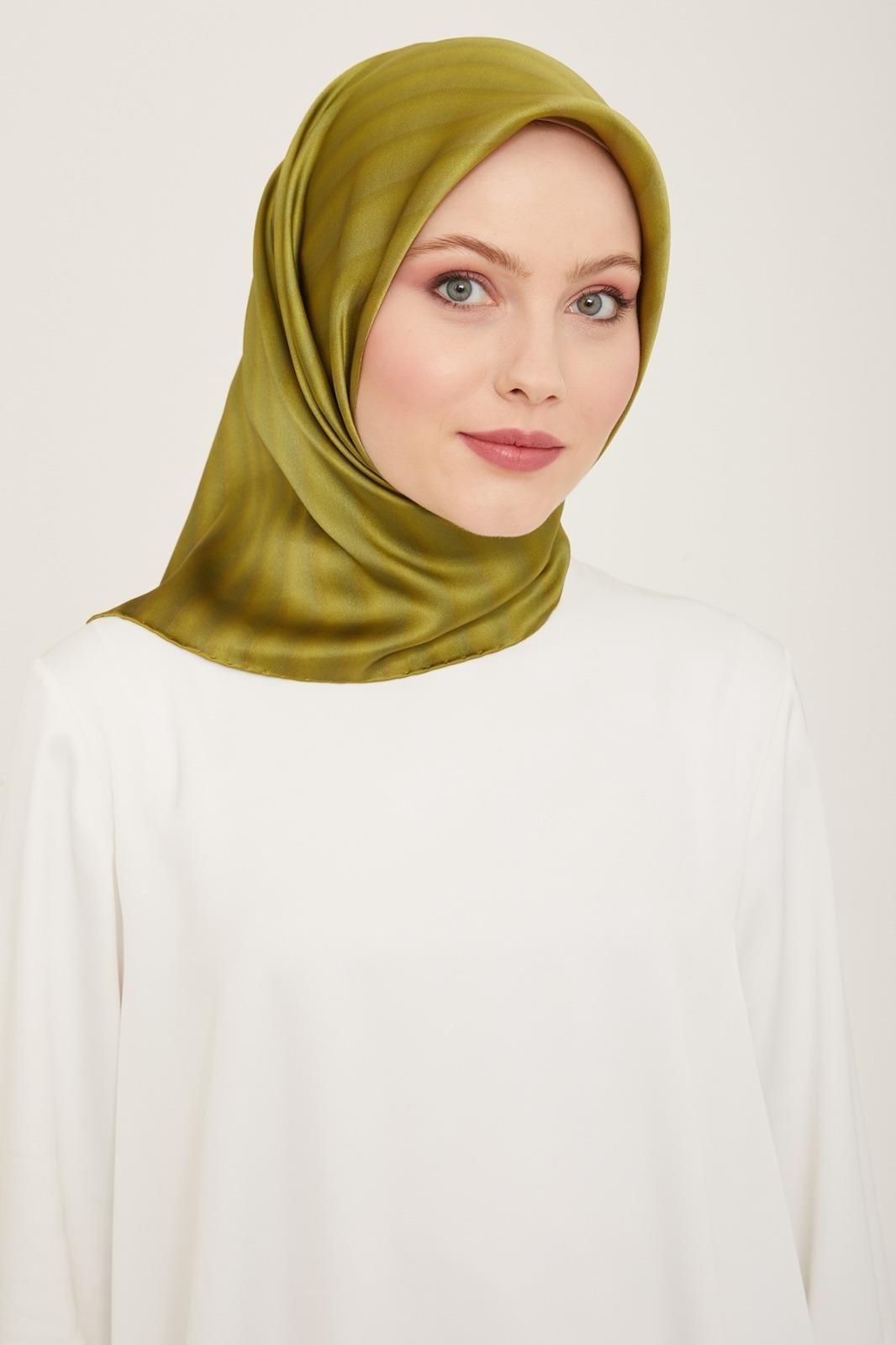 Armine Oil Green Striped Gradient Pattern Sura Silk Scarf 9150-52