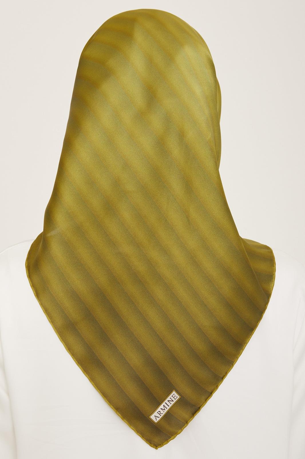 Armine Oil Green Striped Gradient Pattern Sura Silk Scarf 9150-52